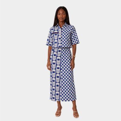 Mix Checkered and Mobile Blue and White Phone Crop Set